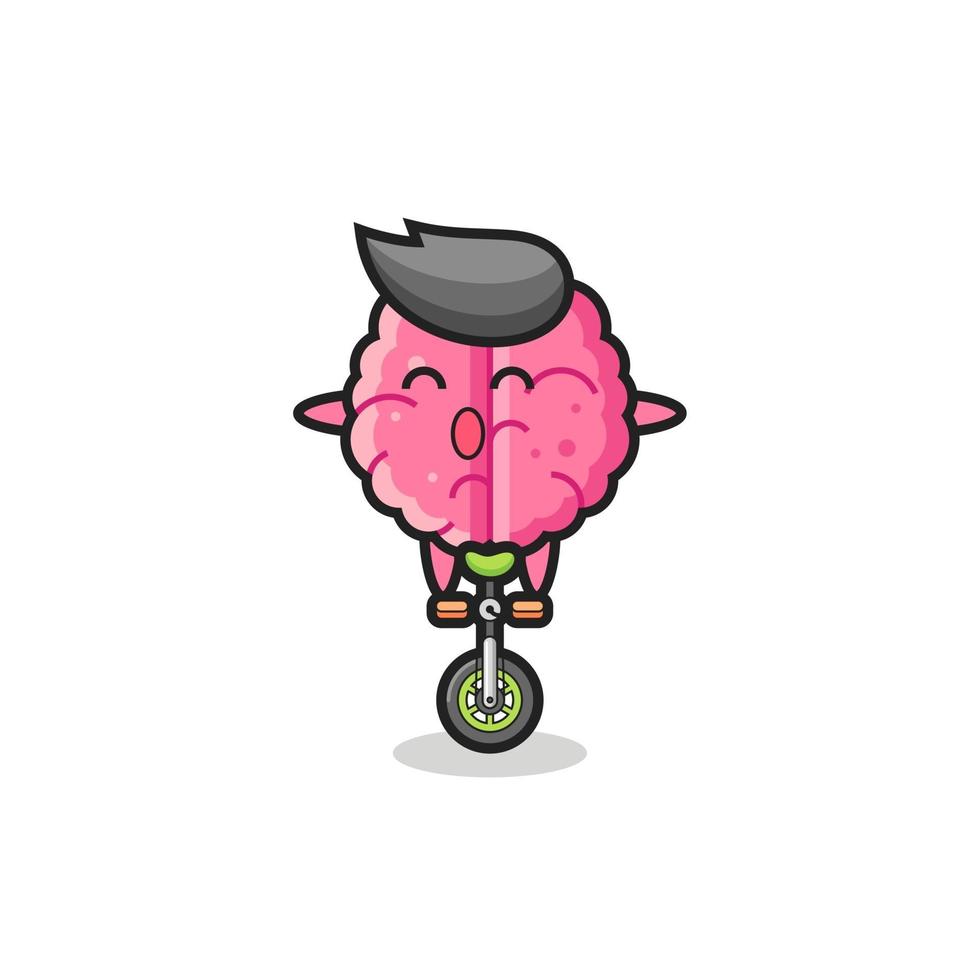 The cute brain character is riding a circus bike vector