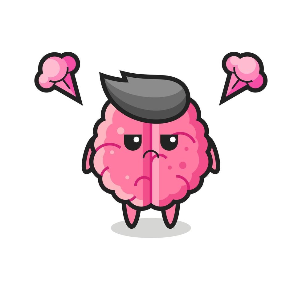 annoyed expression of the cute brain cartoon character vector