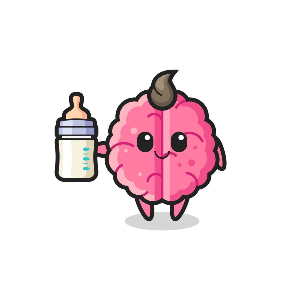 baby brain cartoon character with milk bottle vector