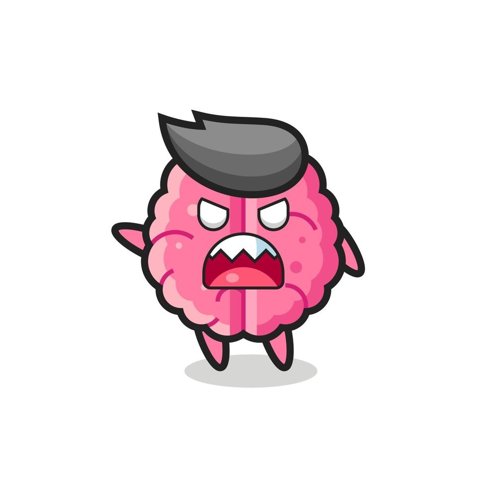 cute brain cartoon in a very angry pose vector