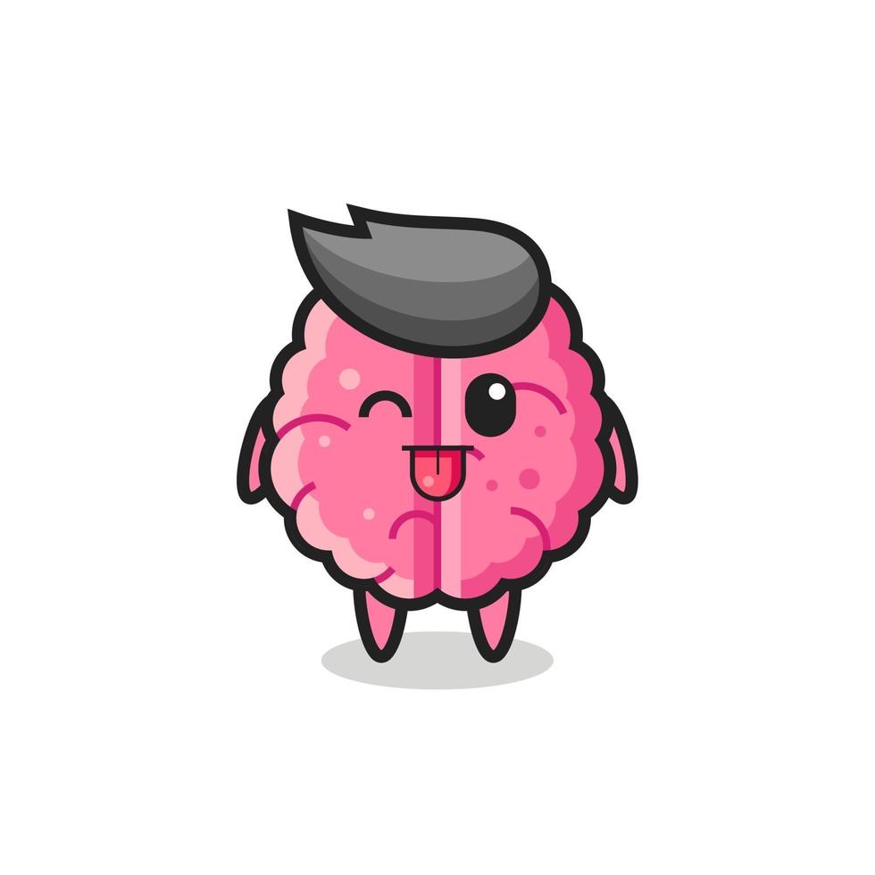 cute brain character in sweet expression while sticking out her tongue vector