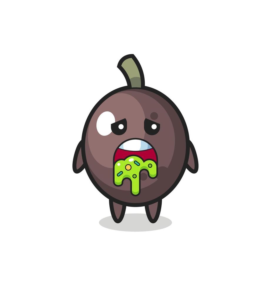 the cute black olive character with puke vector