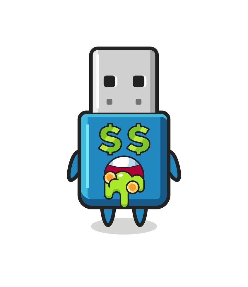 flash drive usb character with an expression of crazy about money vector