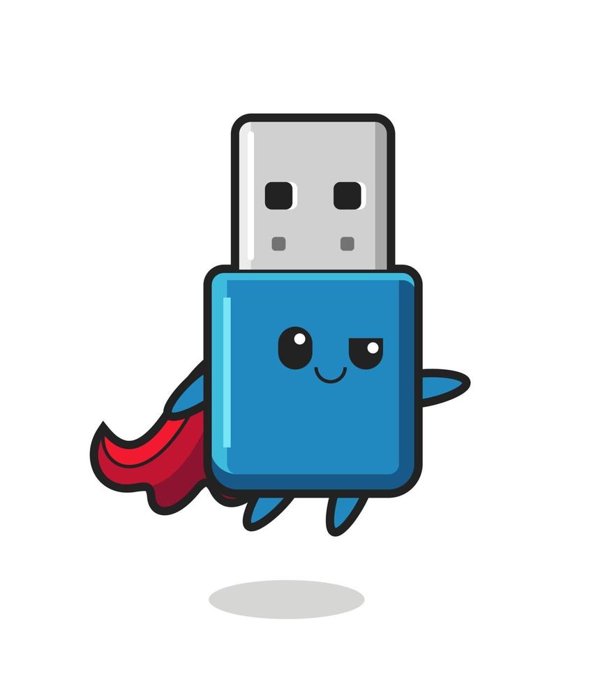 lindo personaje de superhéroe usb de unidad flash está volando vector