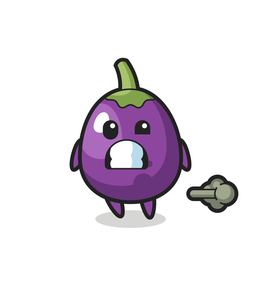 the illustration of the eggplant cartoon doing fart vector