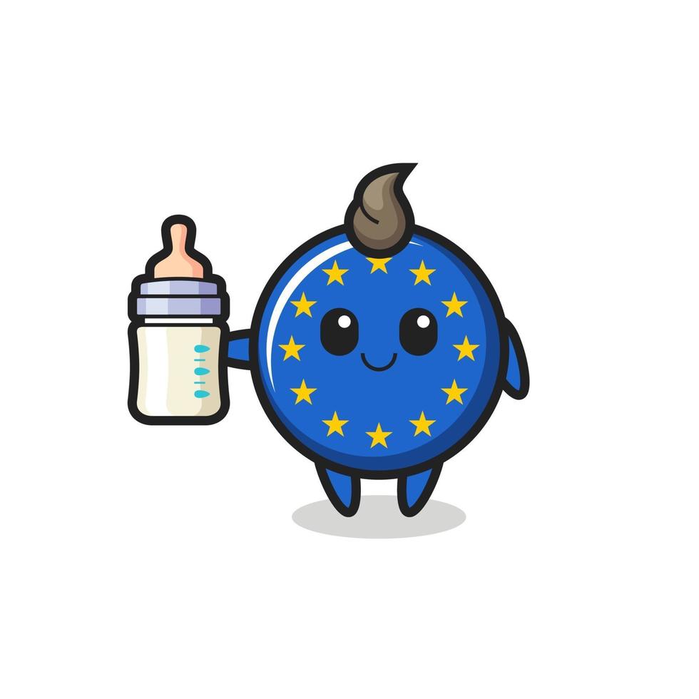 bebé, bandera de europa, insignia, caricatura, carácter, con, botella de leche vector