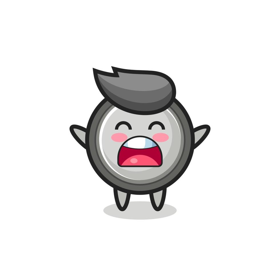 cute button cell mascot with a yawn expression vector