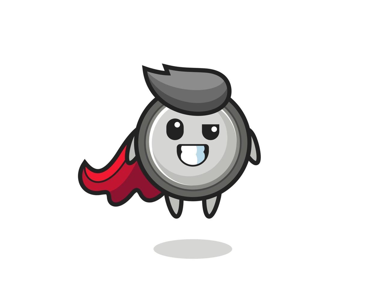the cute button cell character as a flying superhero vector