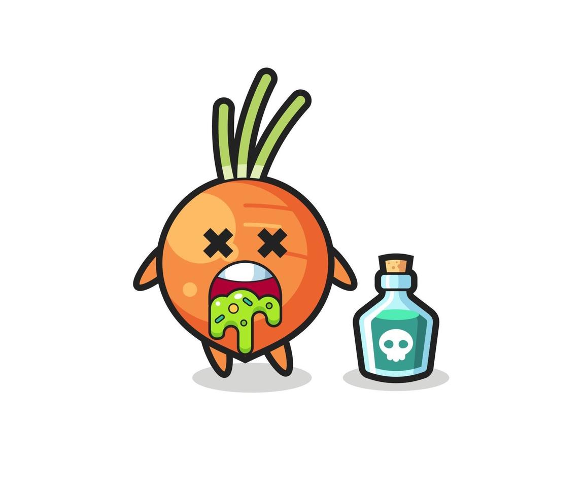Ilustración de un personaje de zanahoria que vomita debido a una intoxicación. vector