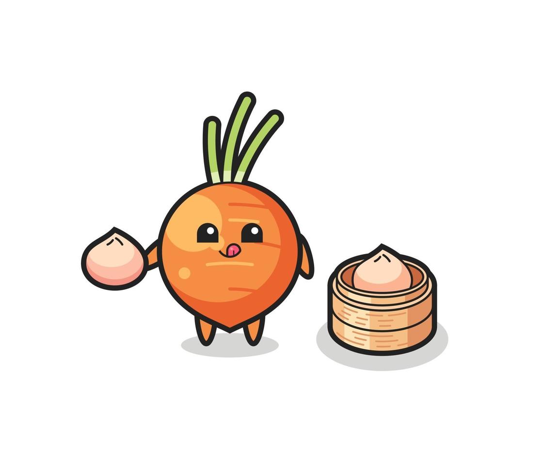 cute carrot character eating steamed buns vector