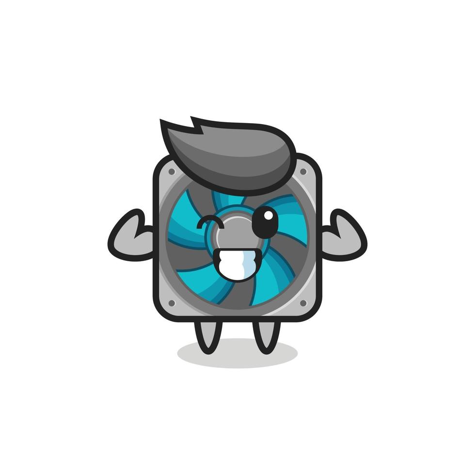 El personaje de fanático de la computadora musculoso está posando mostrando sus músculos vector