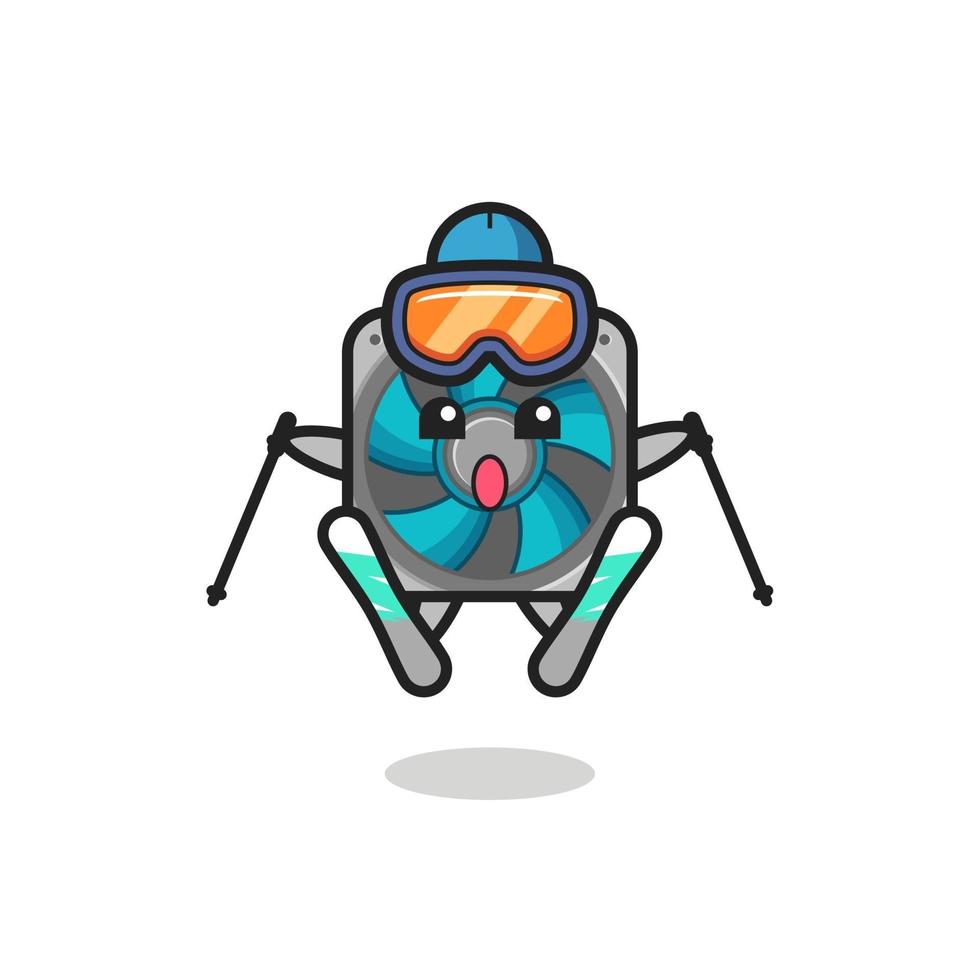 personaje de mascota fanático de la computadora como un jugador de esquí vector