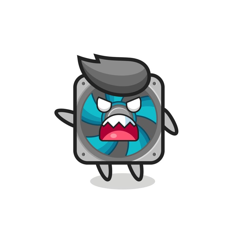 cute computer fan cartoon in a very angry pose vector