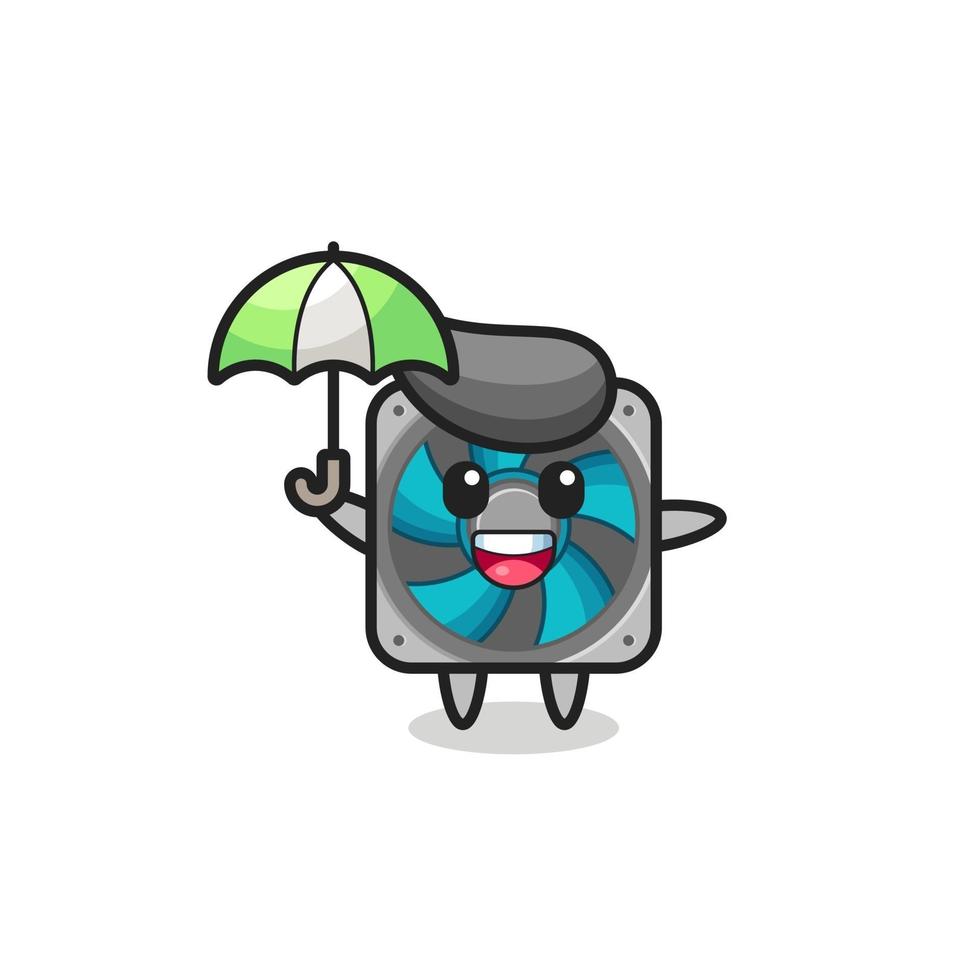 cute computer fan illustration holding an umbrella vector