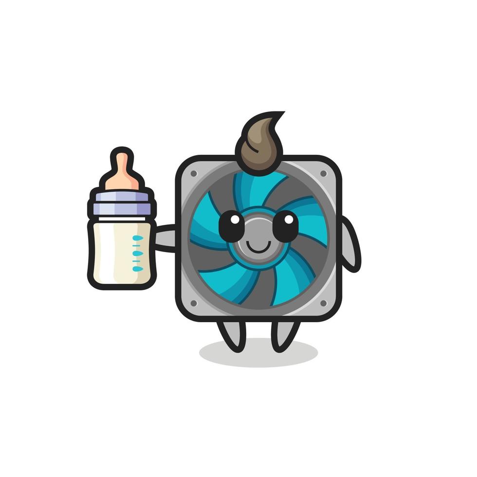 baby computer fan cartoon character with milk bottle vector