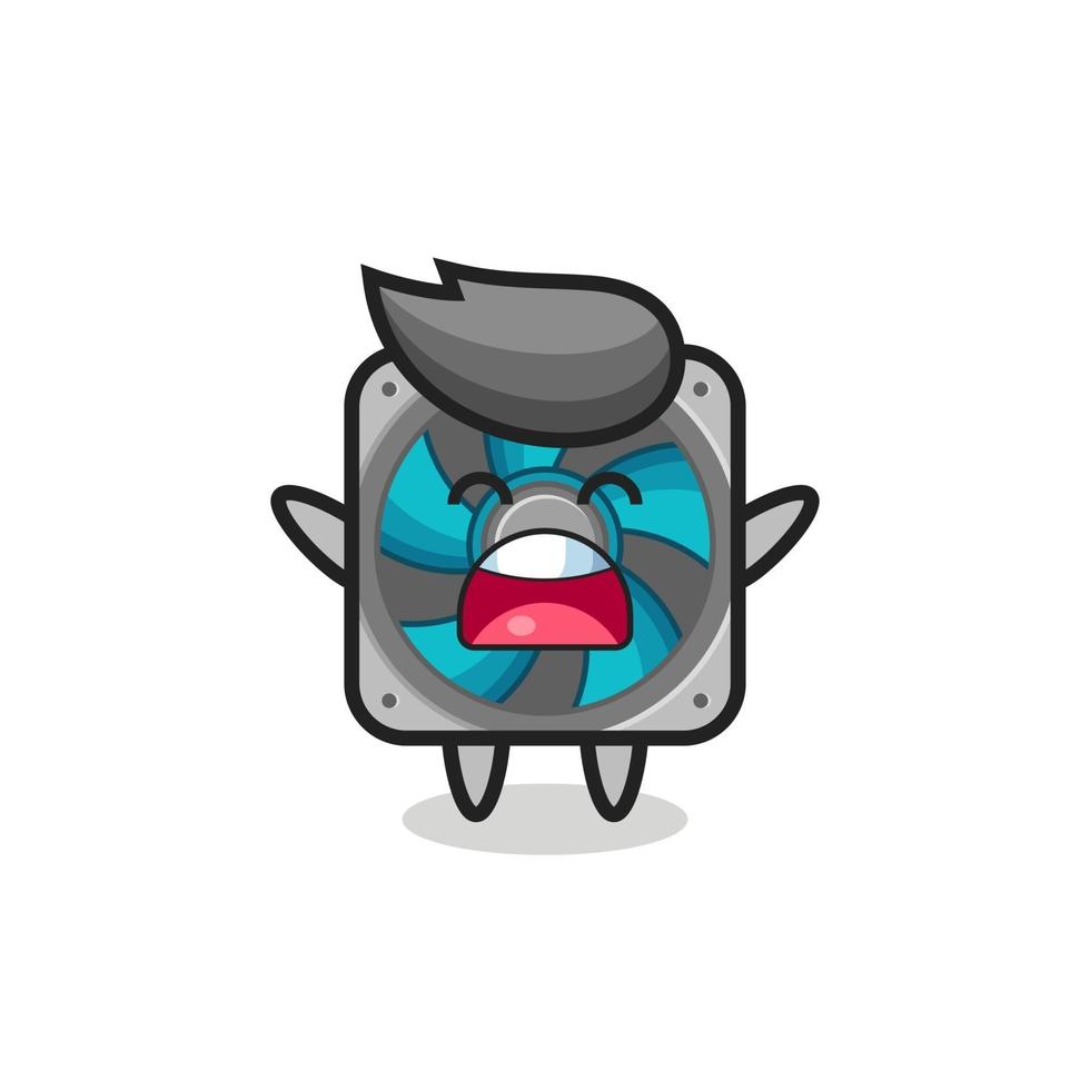 cute computer fan mascot with a yawn expression vector