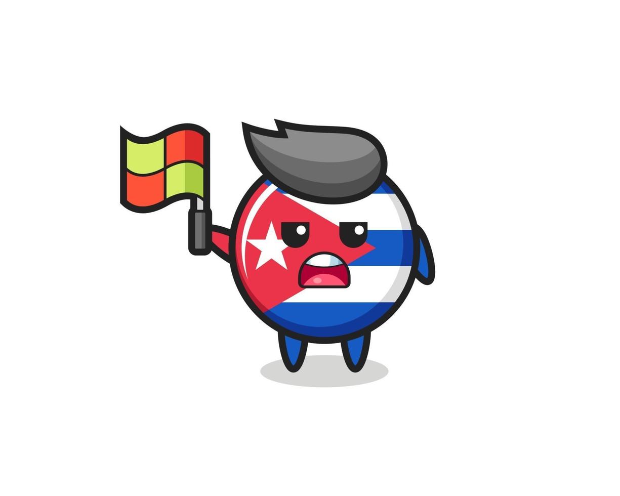 cuba flag badge character as line judge putting the flag up vector