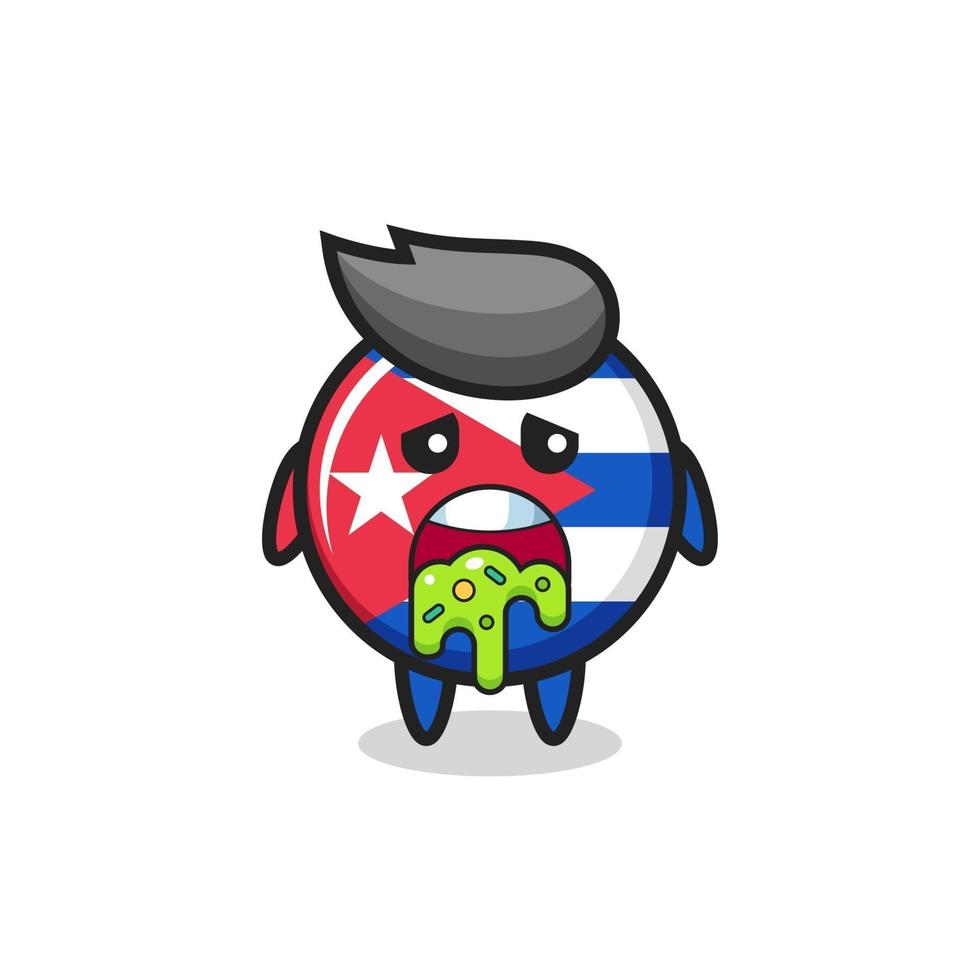 el lindo personaje de la insignia de la bandera de cuba con vómito vector