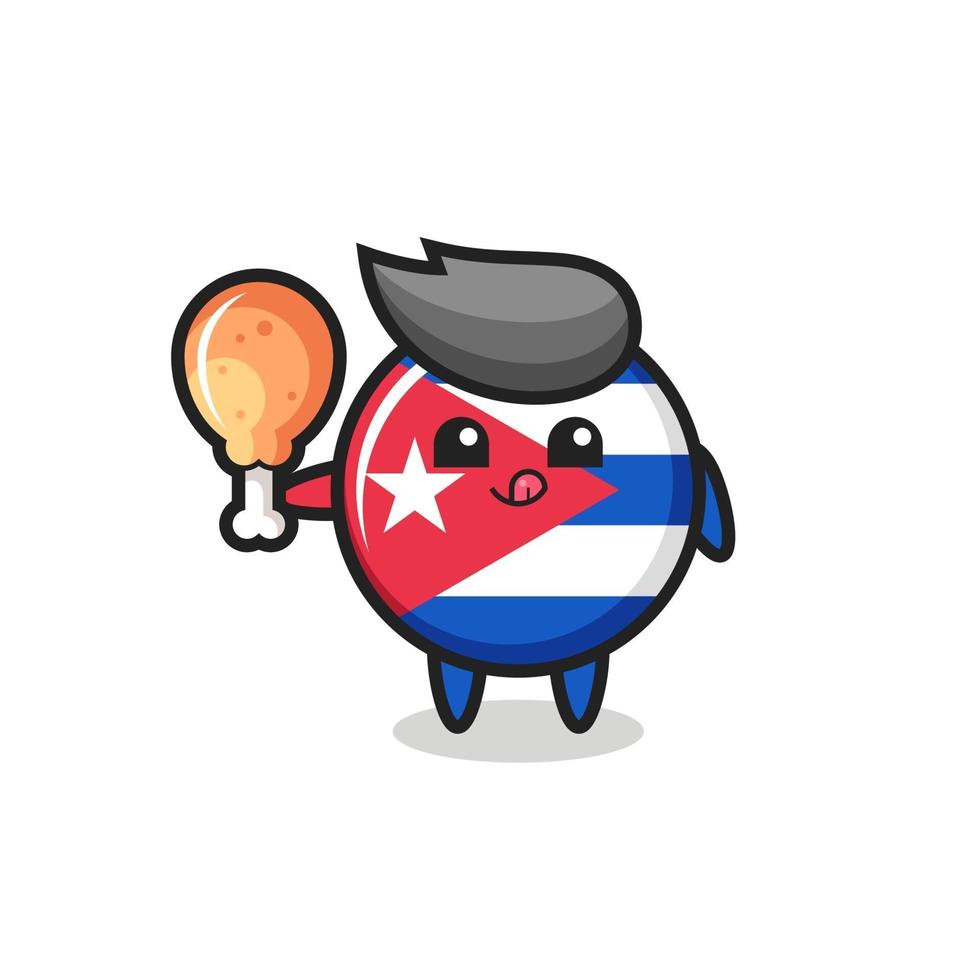 cuba flag badge cute mascot is eating a fried chicken vector