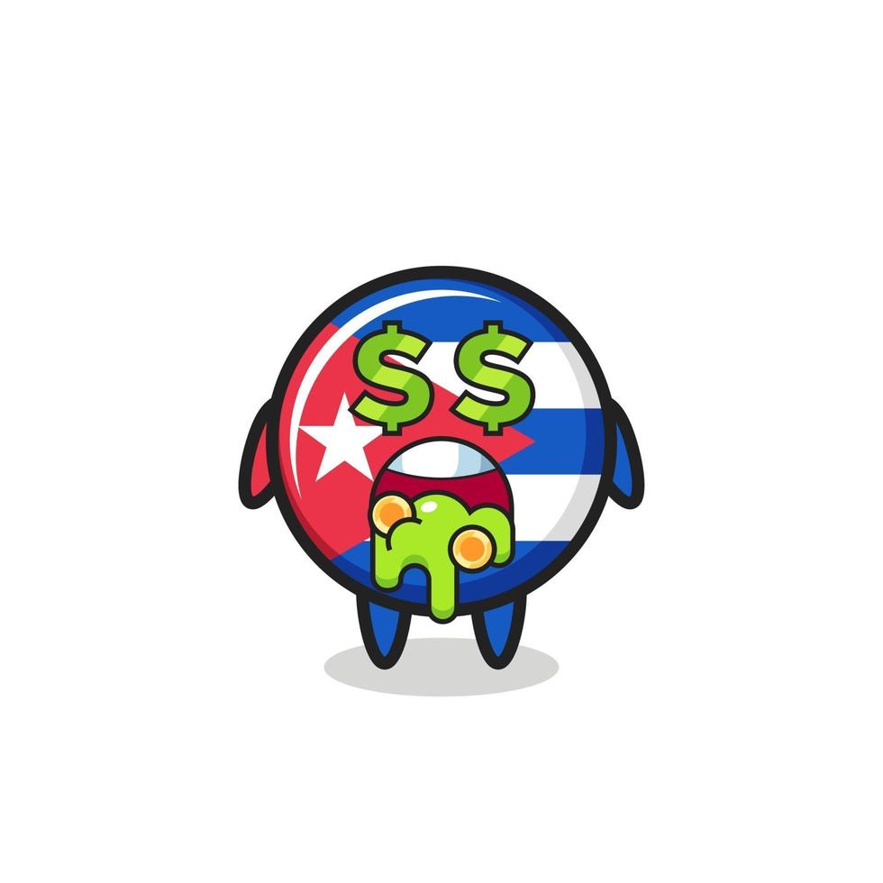 Carácter de la insignia de la bandera de Cuba con una expresión de locura por el dinero vector