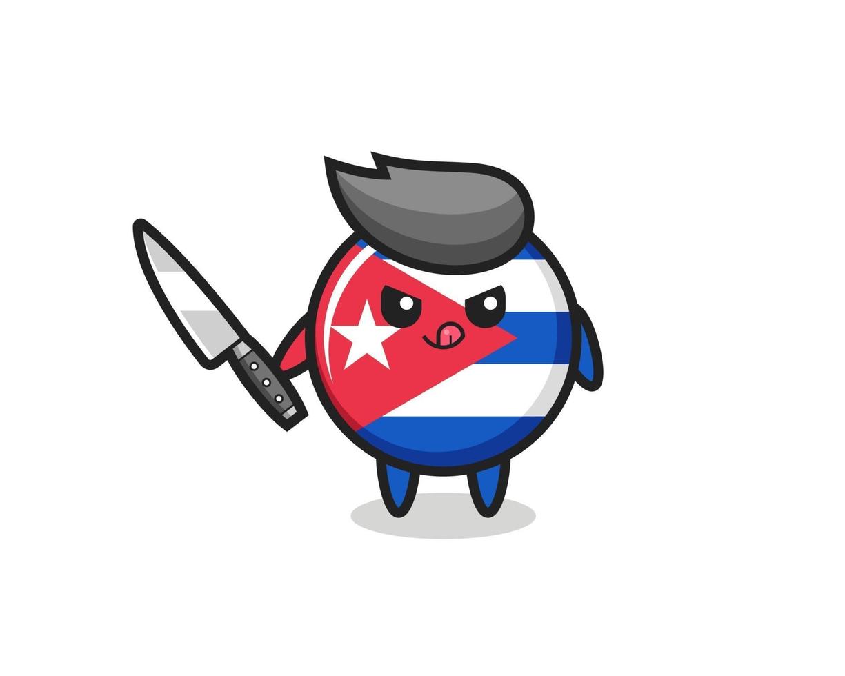 linda mascota de la insignia de la bandera de cuba como un psicópata sosteniendo un cuchillo vector