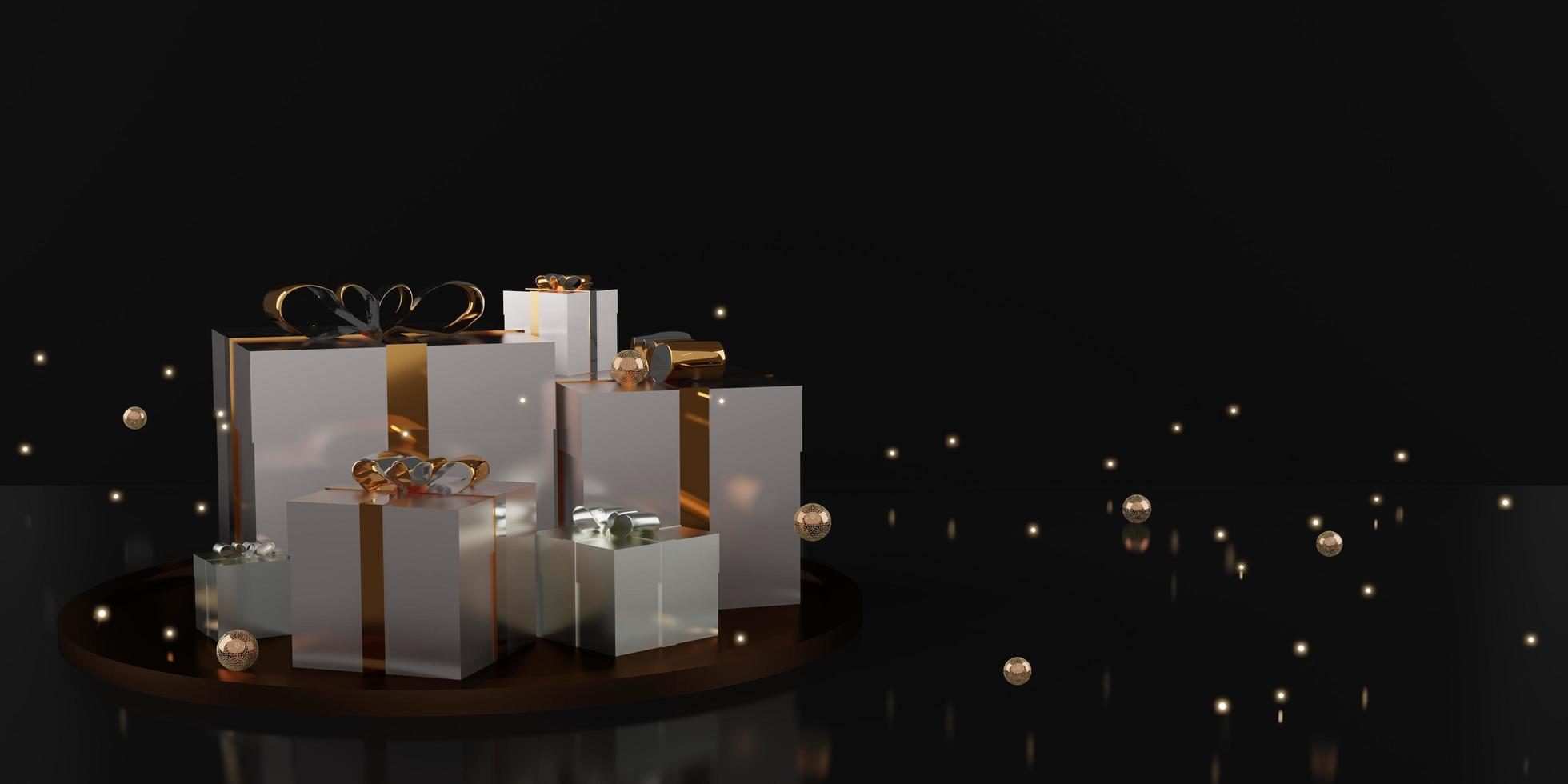 Gift box and ribbon holiday decoration background 3D illustration photo