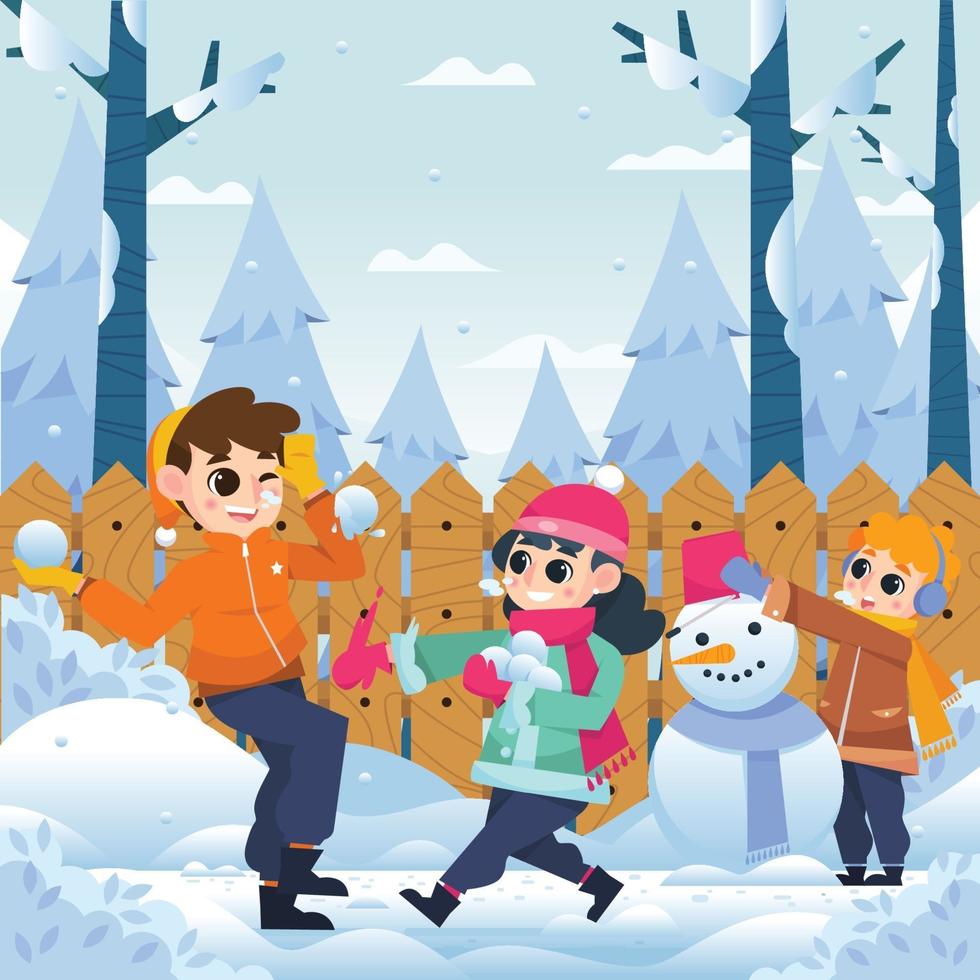 Children Playing in Winter vector