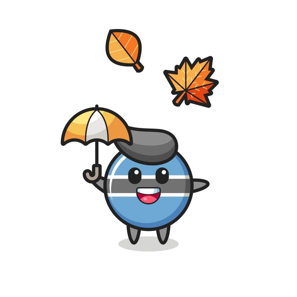 cartoon of the cute botswana flag badge holding an umbrella in autumn vector