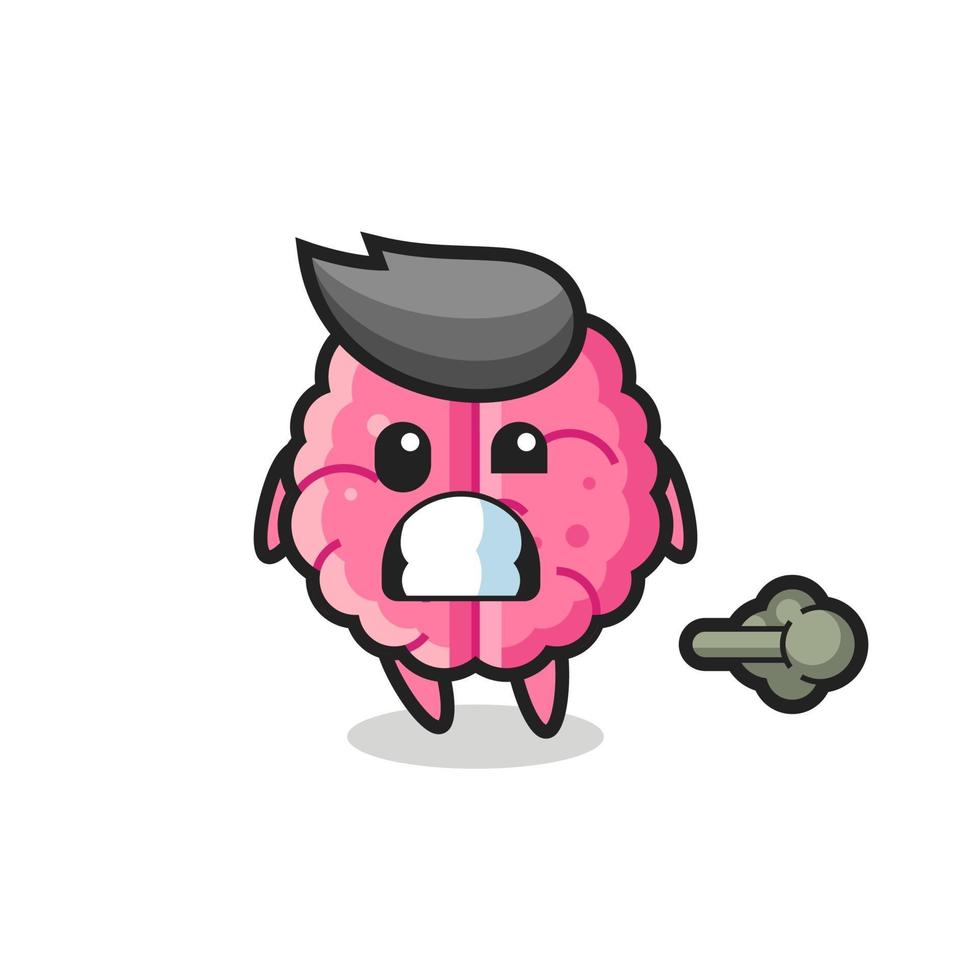 the illustration of the brain cartoon doing fart vector