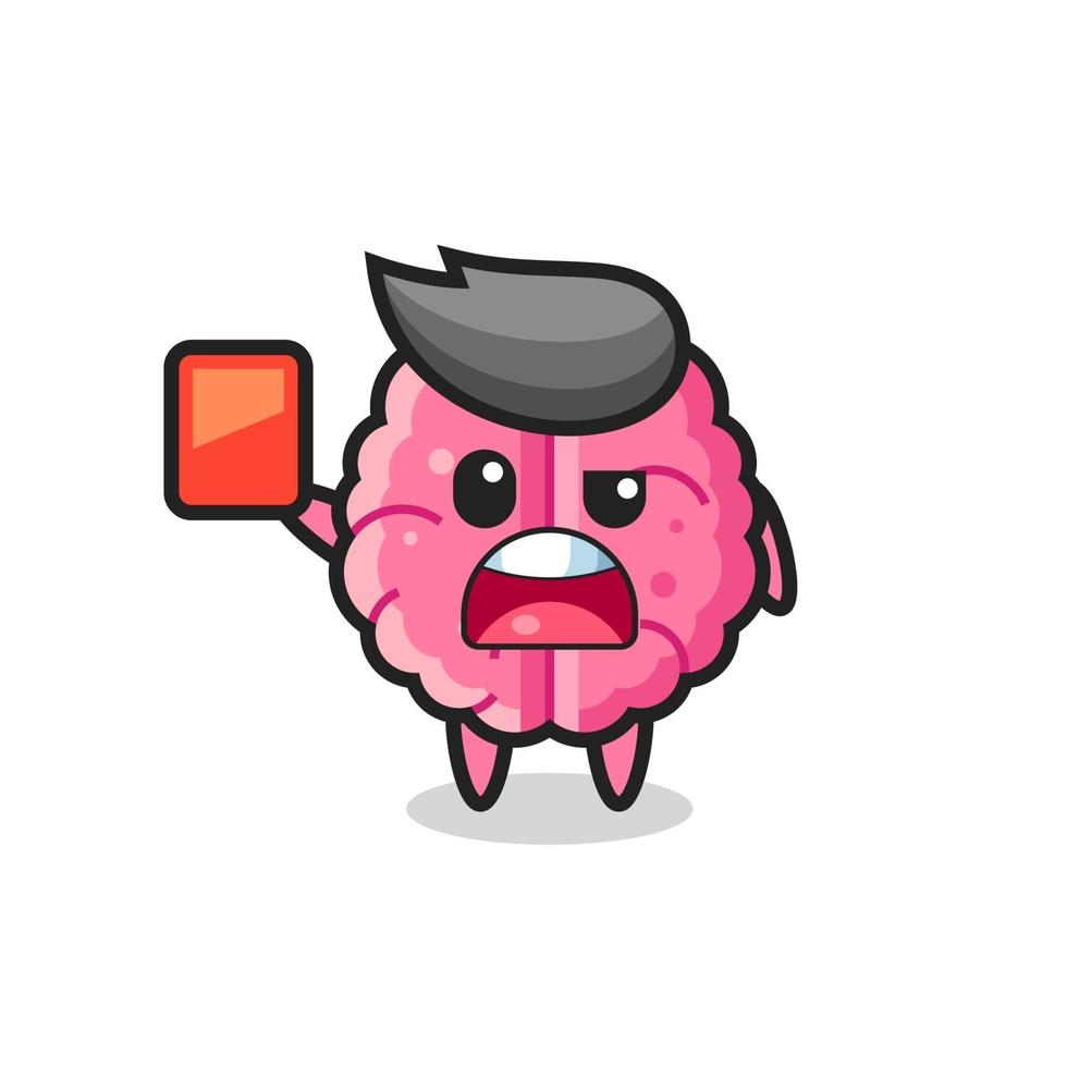 brain cute mascot as referee giving a red card vector