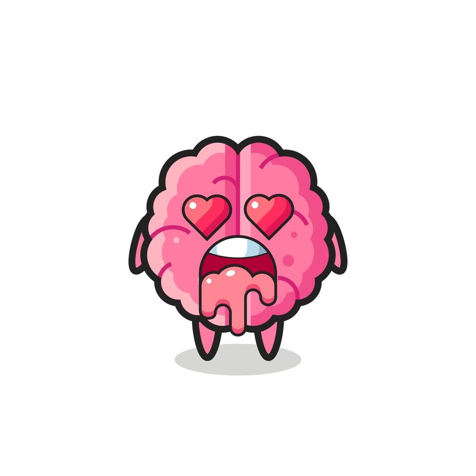 the falling in love expression of a cute brain with heart shaped eyes vector