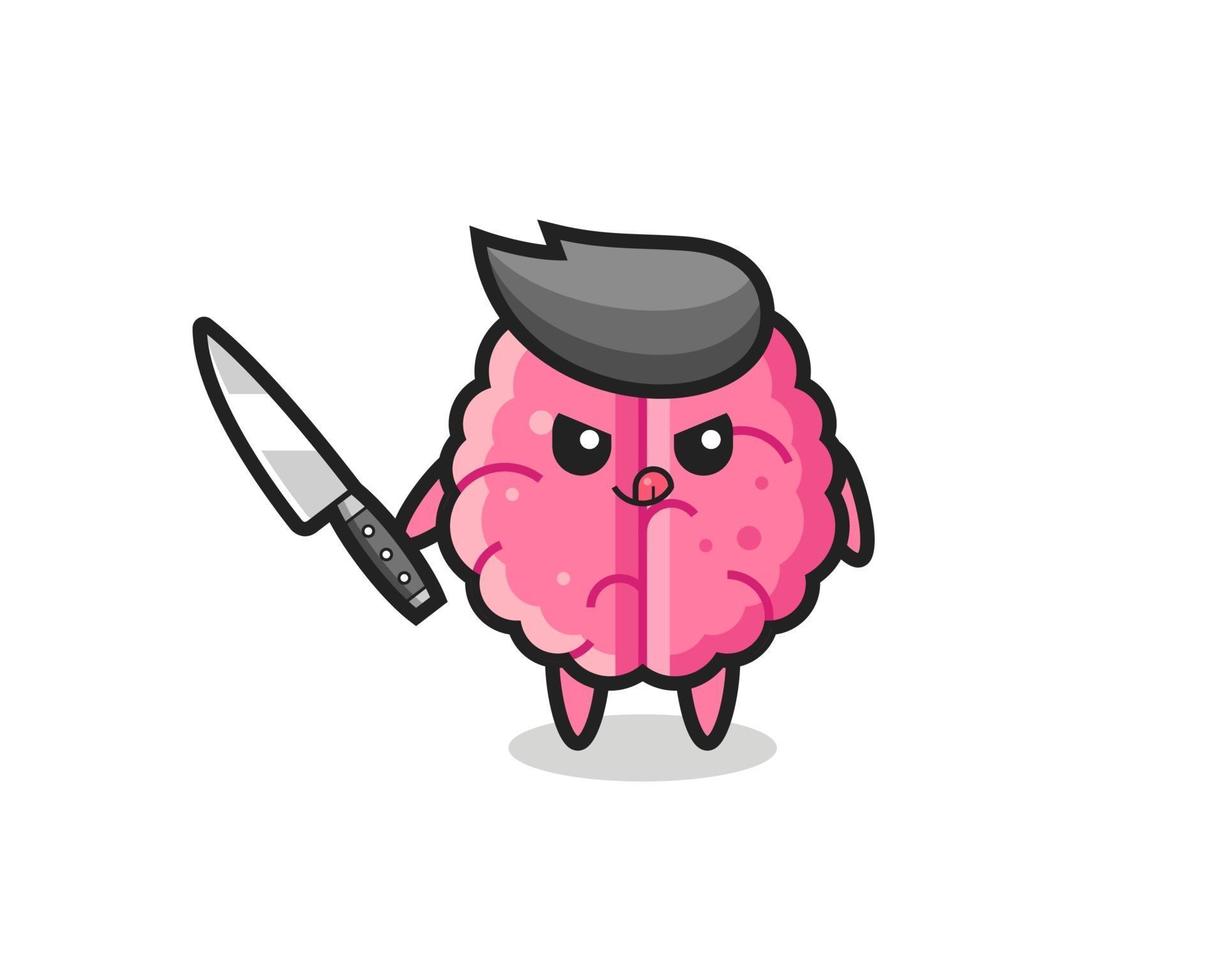 cute brain mascot as a psychopath holding a knife vector