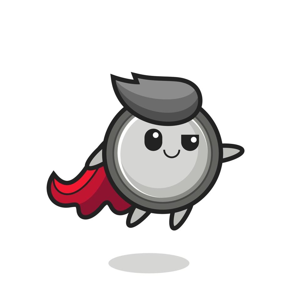 cute button cell superhero character is flying vector