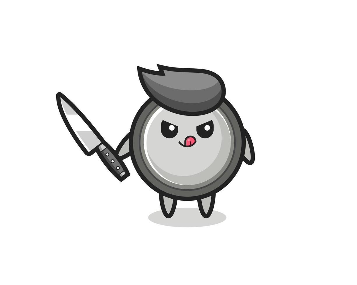 cute button cell mascot as a psychopath holding a knife vector