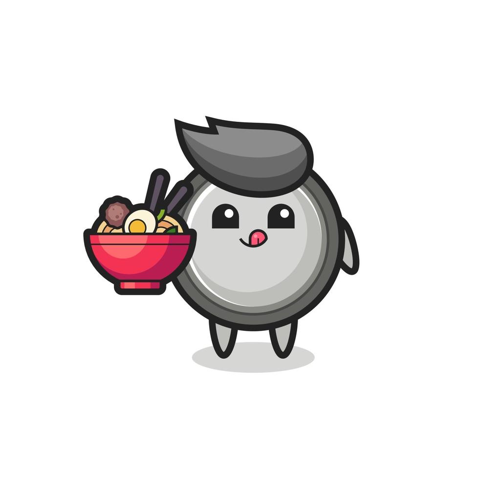cute button cell character eating noodles vector