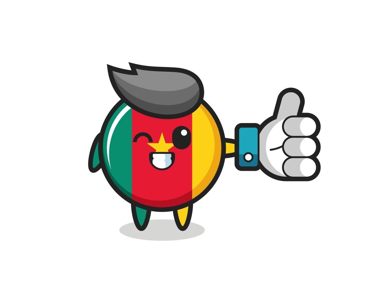 cute cameroon flag badge with social media thumbs up symbol vector