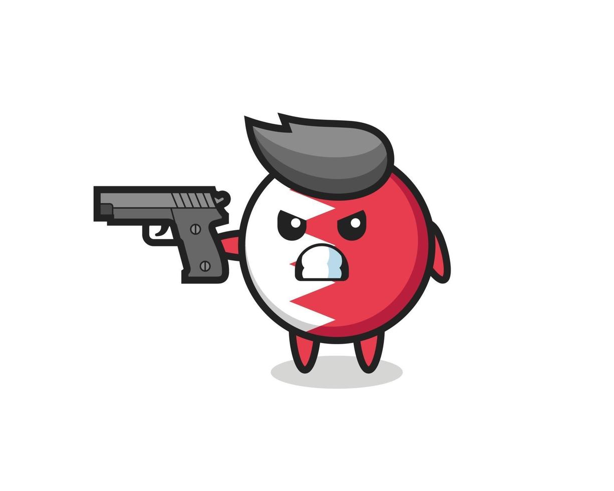 the cute bahrain flag badge character shoot with a gun vector
