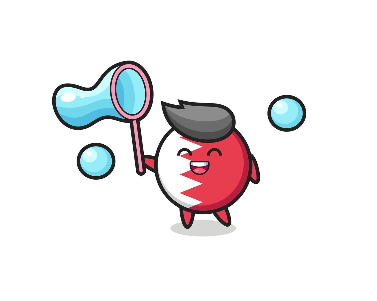 happy bahrain flag badge cartoon playing soap bubble vector