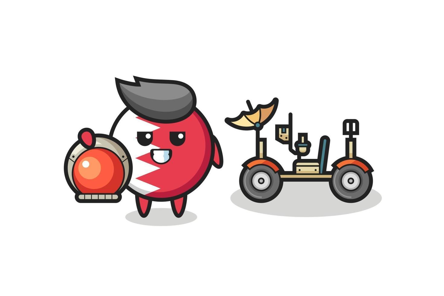 the cute bahrain flag badge as astronaut with a lunar rover vector