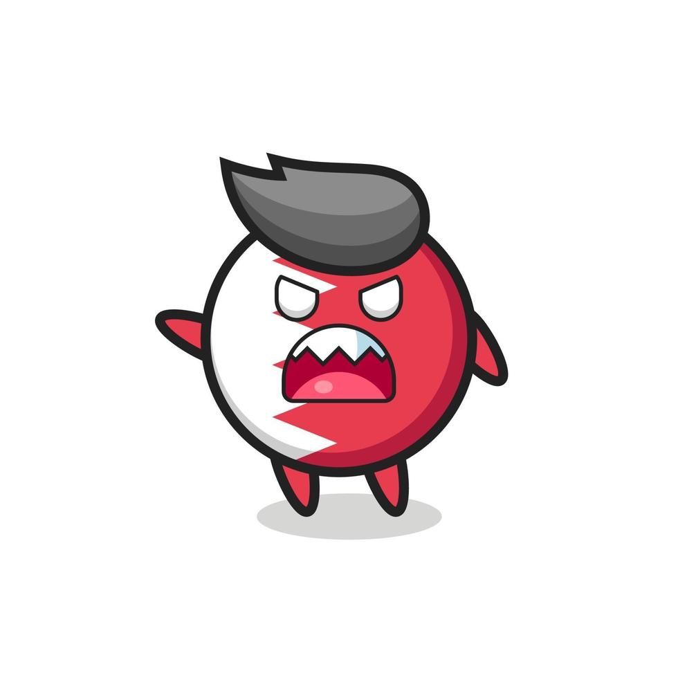 cute bahrain flag badge cartoon in a very angry pose vector
