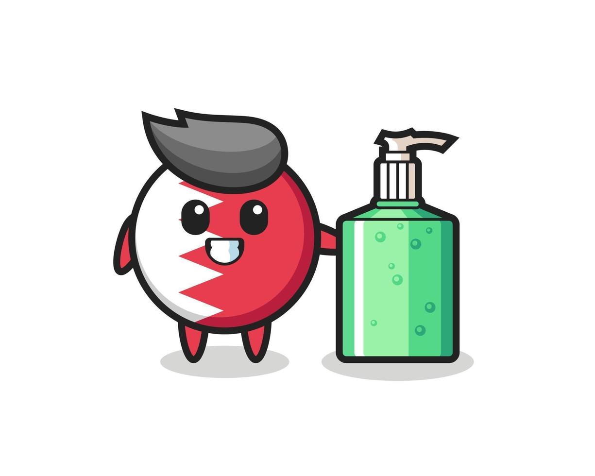 cute bahrain flag badge cartoon with hand sanitizer vector