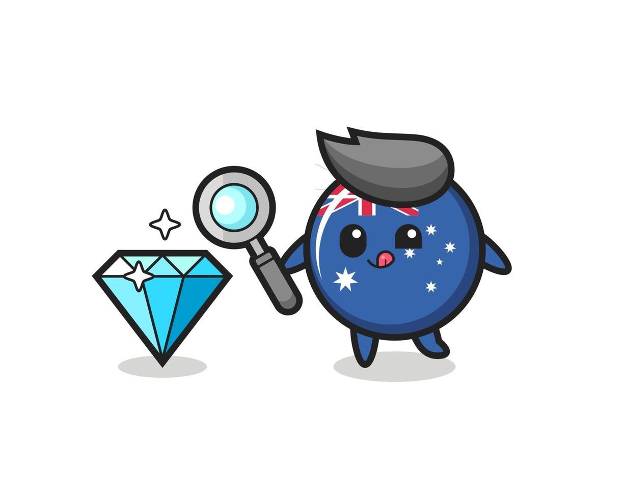 australia flag badge mascot is checking the authenticity of a diamond vector