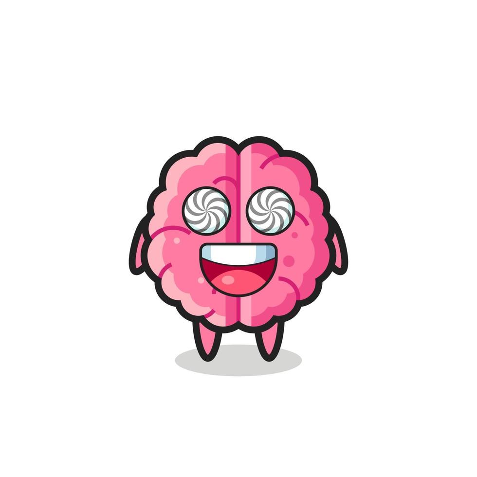 cute brain character with hypnotized eyes vector