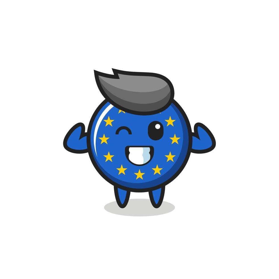 the muscular europe flag badge character is posing showing his muscles vector