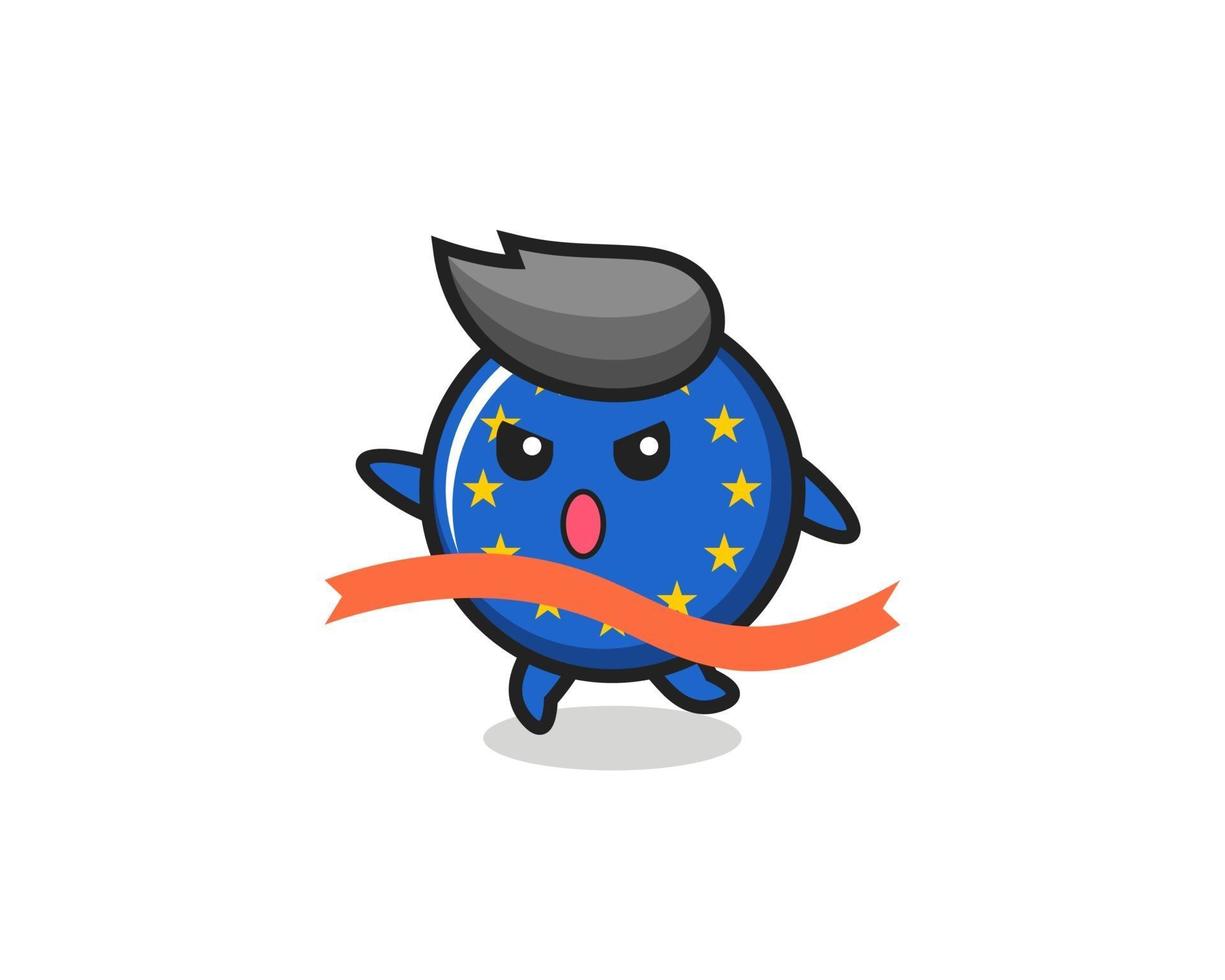 cute europe flag badge illustration is reaching the finish vector