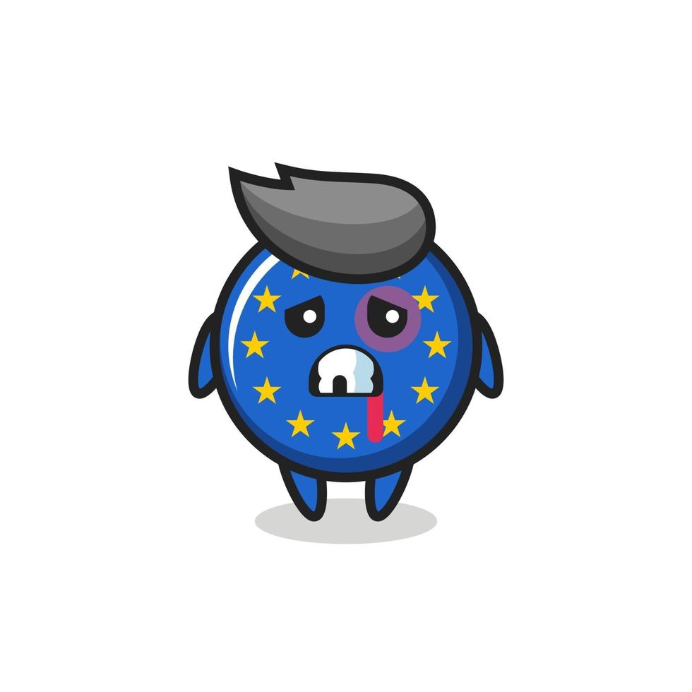 Personaje de insignia de la bandera de Europa lesionado con una cara magullada vector