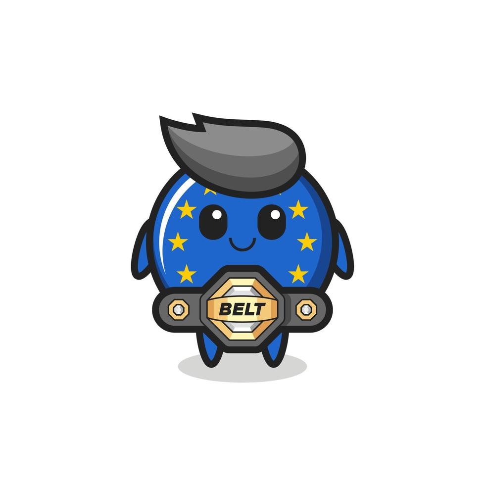 the MMA fighter europe flag badge mascot with a belt vector