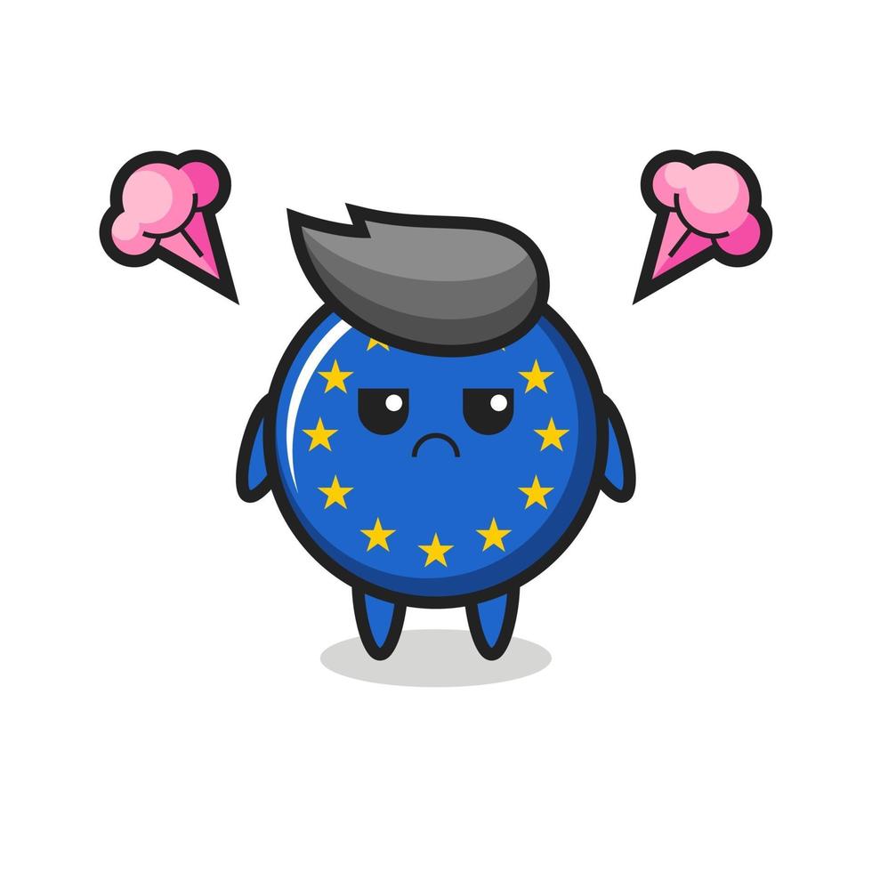 annoyed expression of the cute europe flag badge cartoon character vector