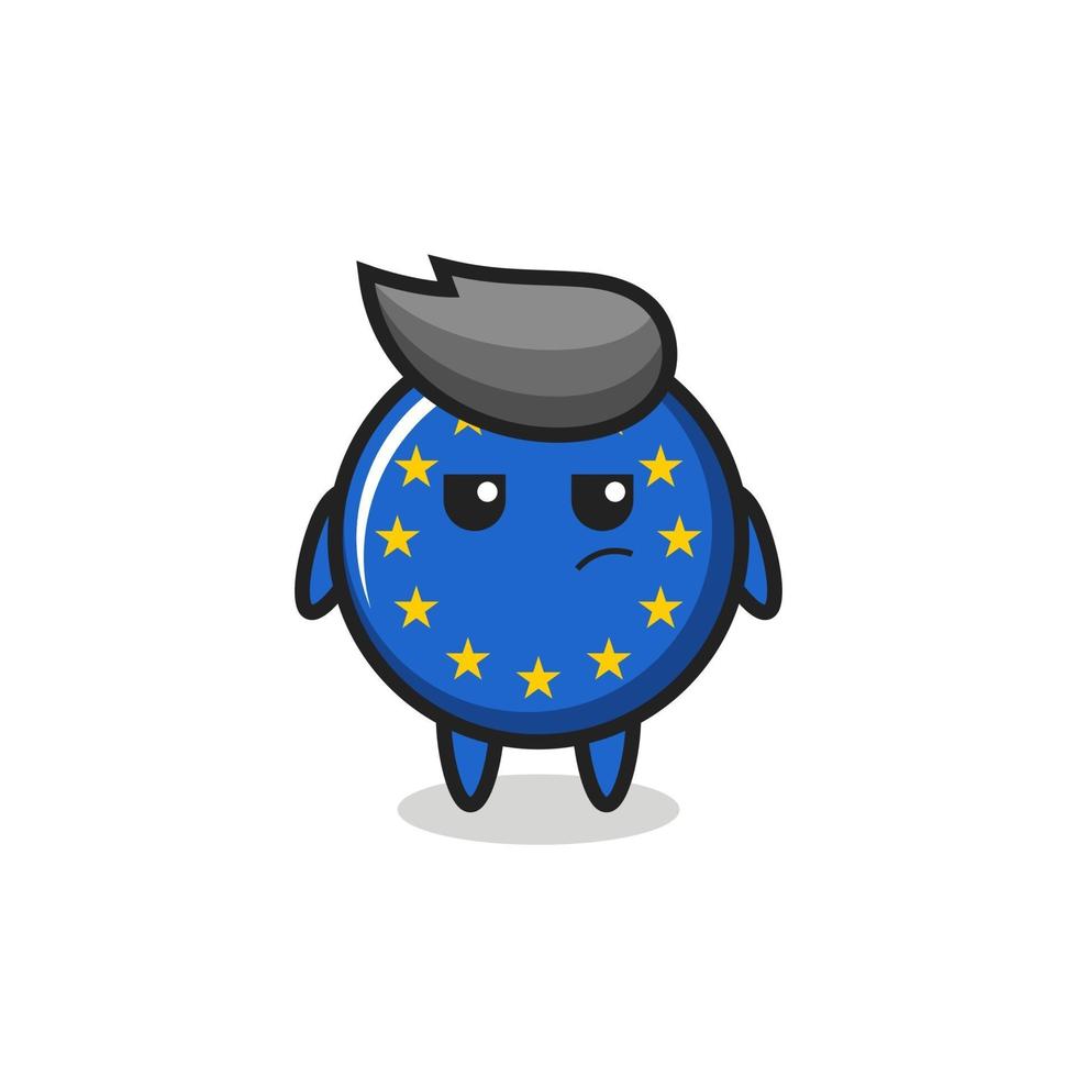 Lindo personaje de insignia de la bandera de Europa con expresión sospechosa vector