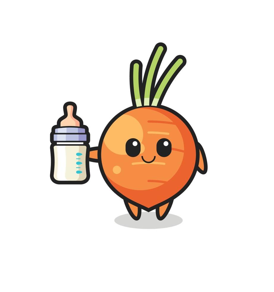 baby carrot cartoon character with milk bottle vector